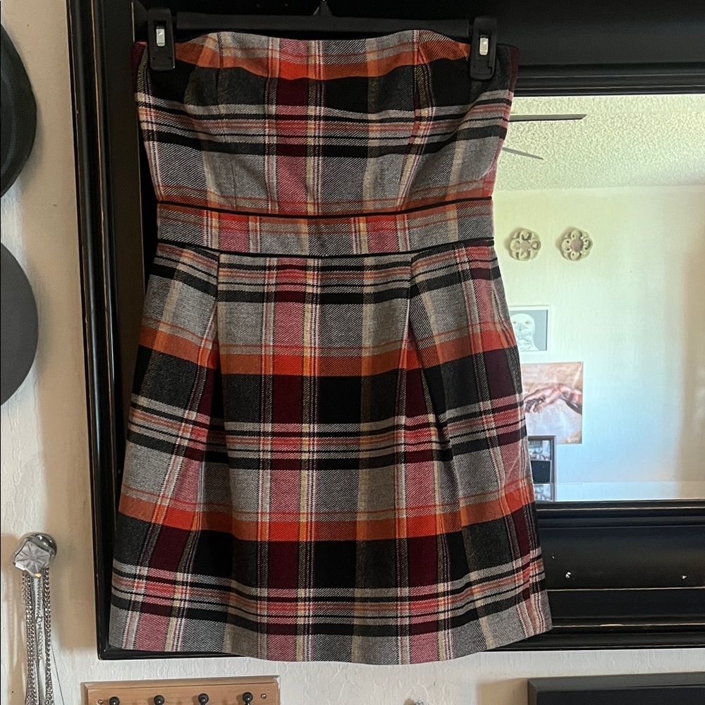 French Connection Plaid Tweed Strapless Dress